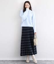 F1HDD01170 MK MICHEL KLEIN(小さいサイズ)(メゾン ドゥ サンク) チェック柄プリーツニットスカート/洗える ネイビー