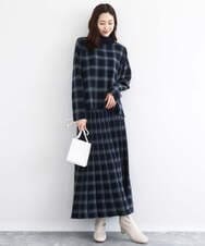 F1HDD01170 MK MICHEL KLEIN(小さいサイズ)(メゾン ドゥ サンク) チェック柄プリーツニットスカート/洗える ネイビー