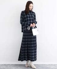 F1HDD01170 MK MICHEL KLEIN(小さいサイズ)(メゾン ドゥ サンク) チェック柄プリーツニットスカート/洗える ネイビー