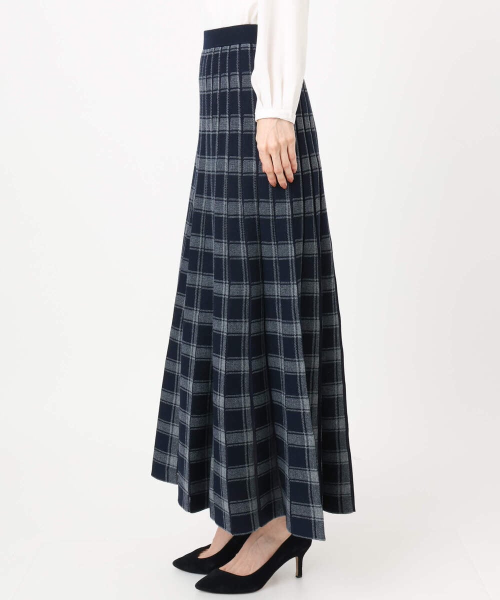 F1HDD01170 MK MICHEL KLEIN(小さいサイズ)(メゾン ドゥ サンク) チェック柄プリーツニットスカート/洗える ネイビー