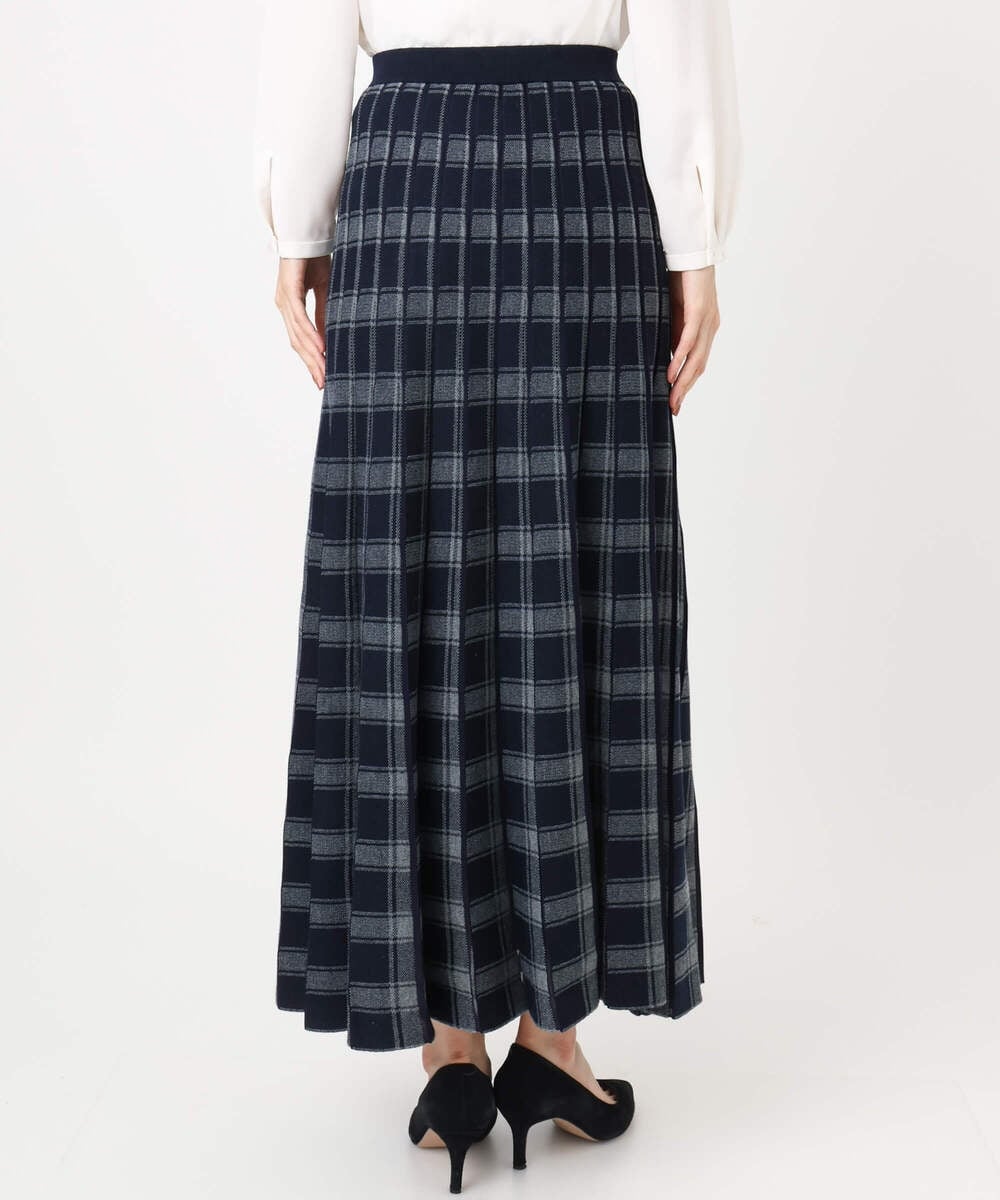 F1HDD01170 MK MICHEL KLEIN(小さいサイズ)(メゾン ドゥ サンク) チェック柄プリーツニットスカート/洗える ネイビー