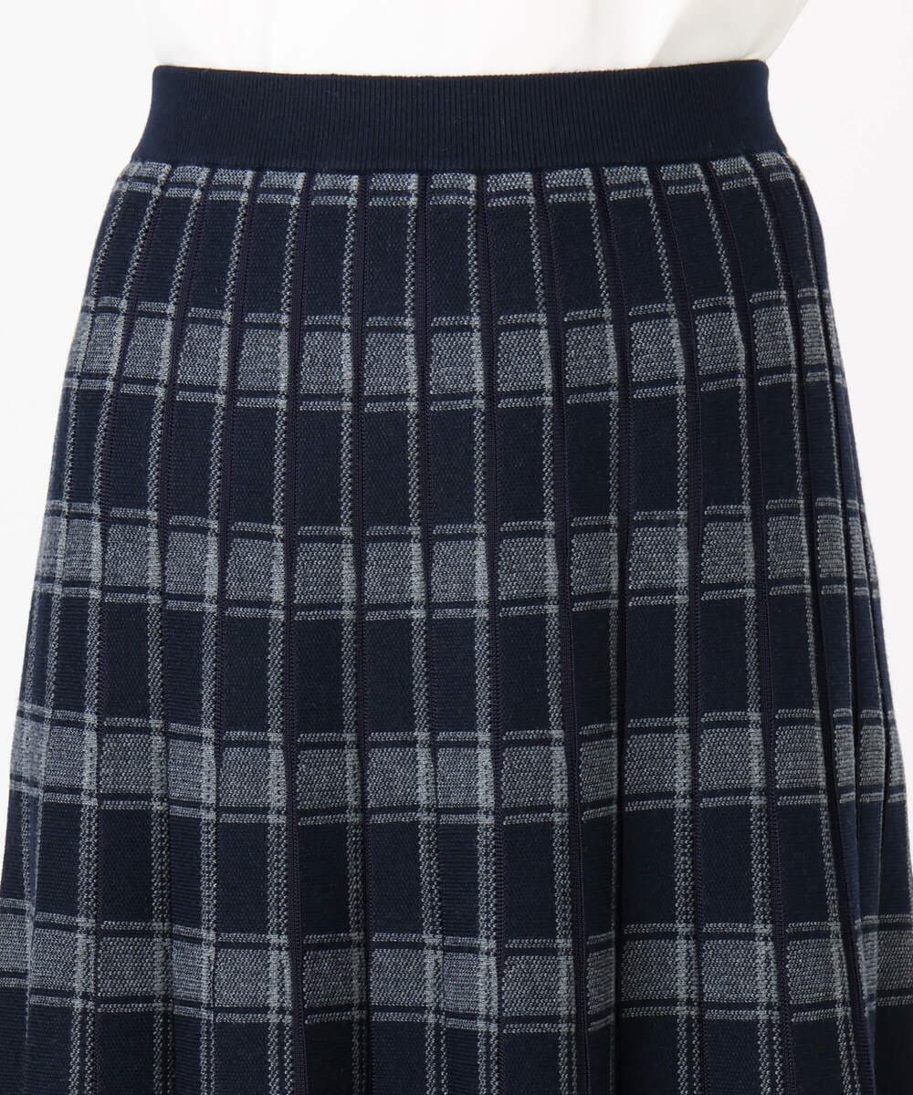 F1HDD01170 MK MICHEL KLEIN(小さいサイズ)(メゾン ドゥ サンク) チェック柄プリーツニットスカート/洗える ネイビー