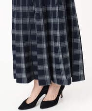 F1HDD01170 MK MICHEL KLEIN(小さいサイズ)(メゾン ドゥ サンク) チェック柄プリーツニットスカート/洗える ネイビー
