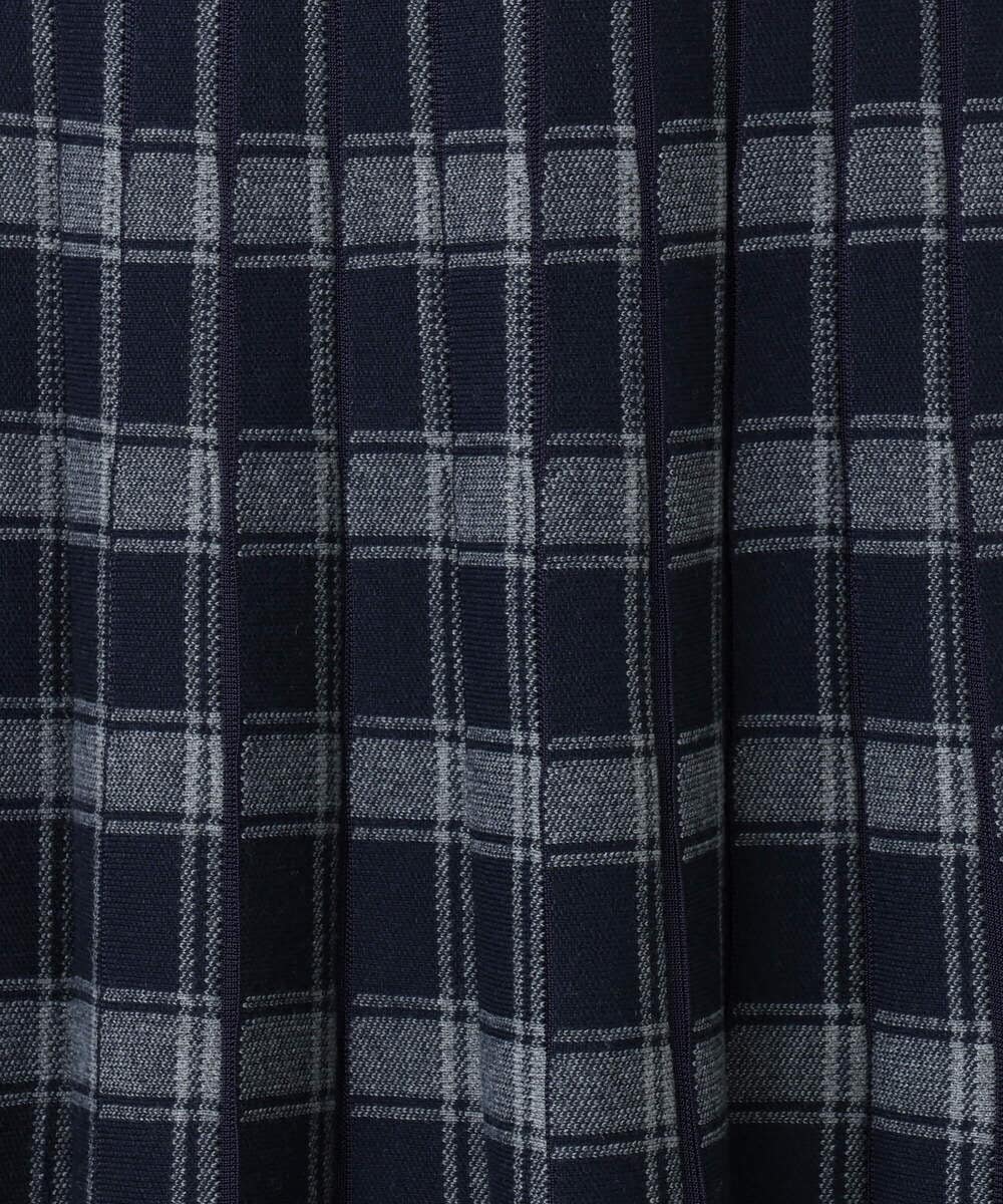 F1HDD01170 MK MICHEL KLEIN(小さいサイズ)(メゾン ドゥ サンク) チェック柄プリーツニットスカート/洗える ネイビー