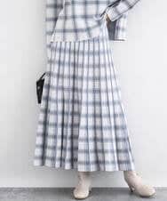 F1HDD01170 MK MICHEL KLEIN(小さいサイズ)(メゾン ドゥ サンク) チェック柄プリーツニットスカート/洗える ベージュ