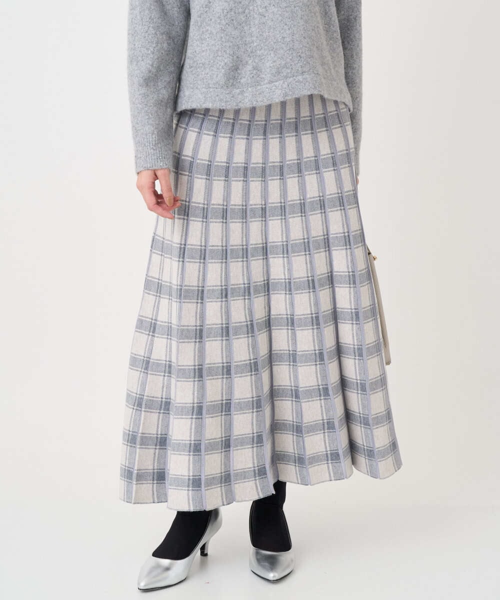 F1HDD01170 MK MICHEL KLEIN(小さいサイズ)(メゾン ドゥ サンク) 【小さいサイズ】チェック柄プリーツニットスカート/洗える ベージュ