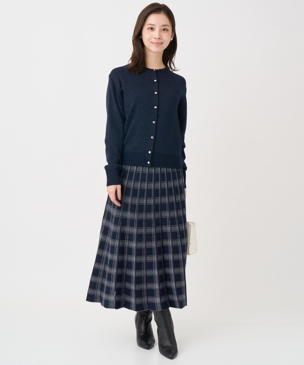 F1HDD01170 MK MICHEL KLEIN(小さいサイズ)(メゾン ドゥ サンク) 【小さいサイズ】チェック柄プリーツニットスカート/洗える ベージュ