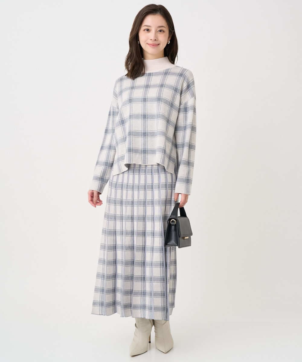 F1HDD01170 MK MICHEL KLEIN(小さいサイズ)(メゾン ドゥ サンク) 【小さいサイズ】チェック柄プリーツニットスカート/洗える ベージュ