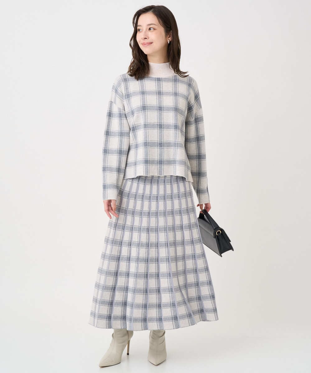 F1HDD01170 MK MICHEL KLEIN(小さいサイズ)(メゾン ドゥ サンク) 【小さいサイズ】チェック柄プリーツニットスカート/洗える ベージュ