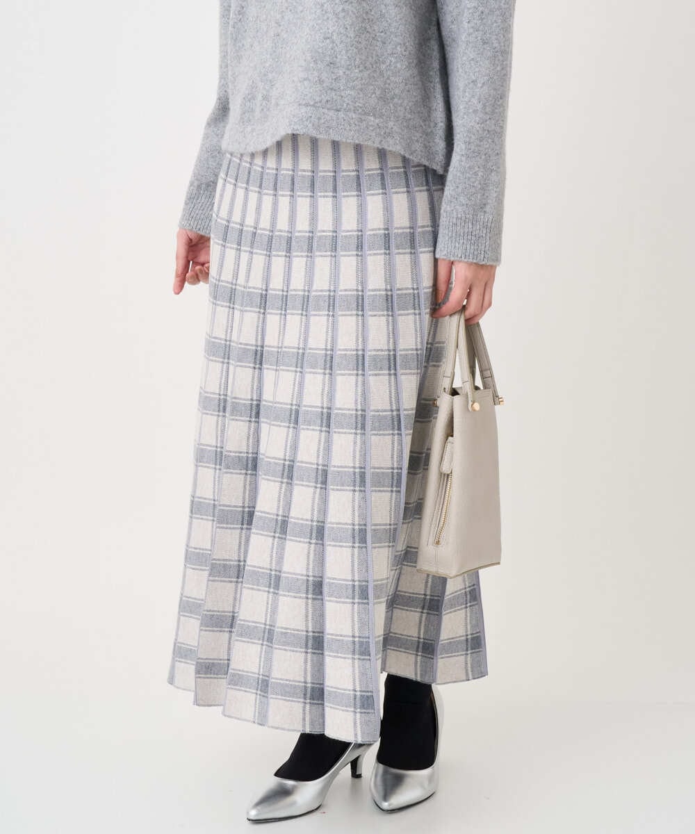 F1HDD01170 MK MICHEL KLEIN(小さいサイズ)(メゾン ドゥ サンク) 【小さいサイズ】チェック柄プリーツニットスカート/洗える ベージュ