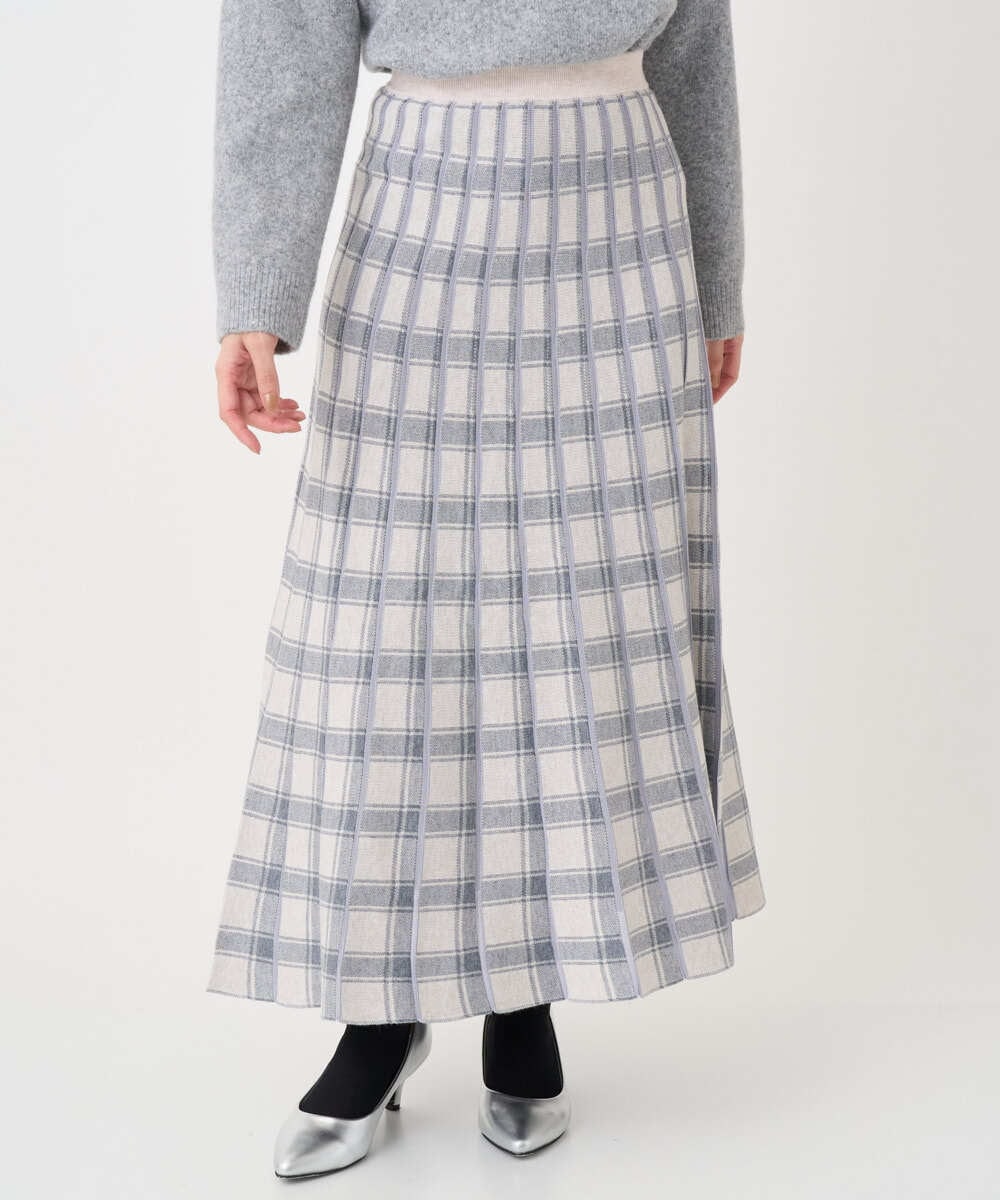 F1HDD01170 MK MICHEL KLEIN(小さいサイズ)(メゾン ドゥ サンク) 【小さいサイズ】チェック柄プリーツニットスカート/洗える ベージュ