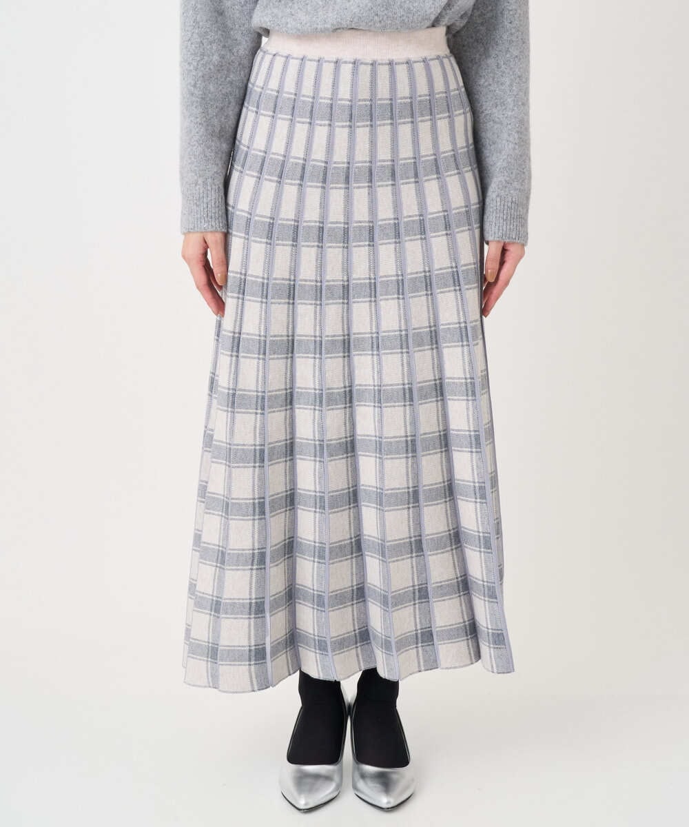 F1HDD01170 MK MICHEL KLEIN(小さいサイズ)(メゾン ドゥ サンク) 【小さいサイズ】チェック柄プリーツニットスカート/洗える ベージュ