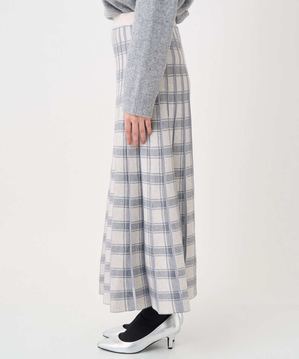 F1HDD01170 MK MICHEL KLEIN(小さいサイズ)(メゾン ドゥ サンク) 【小さいサイズ】チェック柄プリーツニットスカート/洗える ベージュ