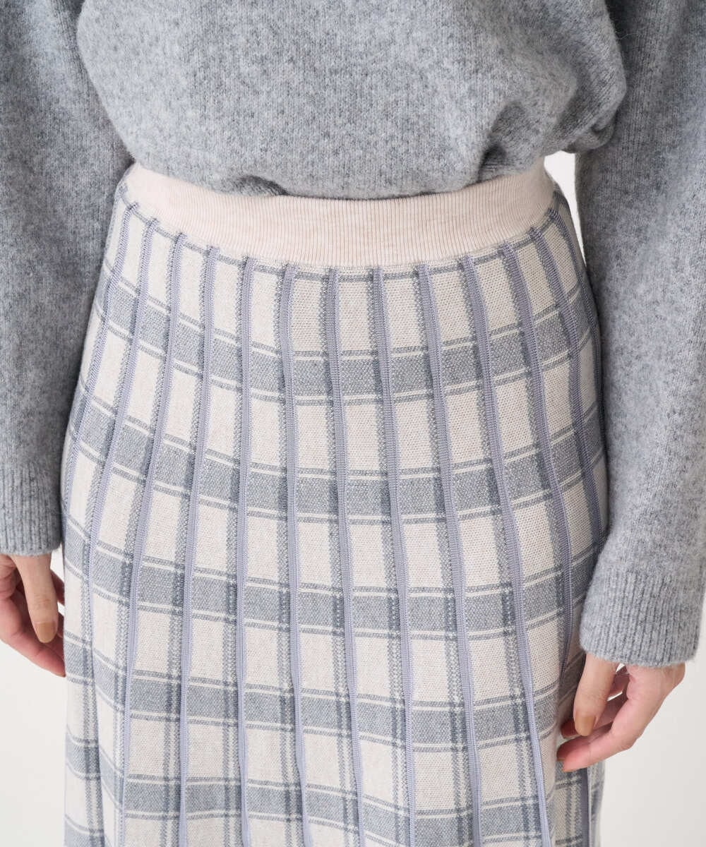F1HDD01170 MK MICHEL KLEIN(小さいサイズ)(メゾン ドゥ サンク) 【小さいサイズ】チェック柄プリーツニットスカート/洗える ベージュ