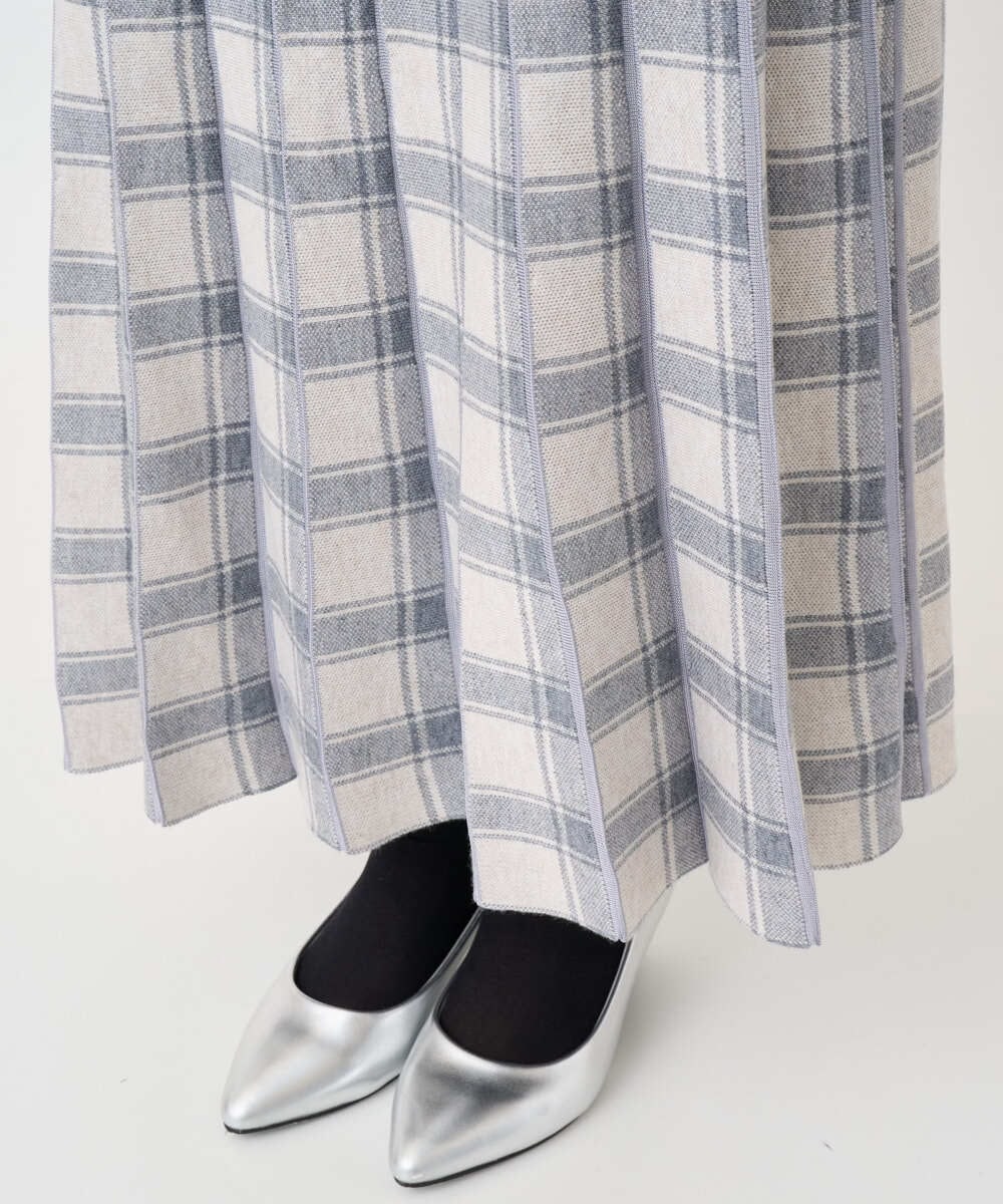 F1HDD01170 MK MICHEL KLEIN(小さいサイズ)(メゾン ドゥ サンク) 【小さいサイズ】チェック柄プリーツニットスカート/洗える ベージュ