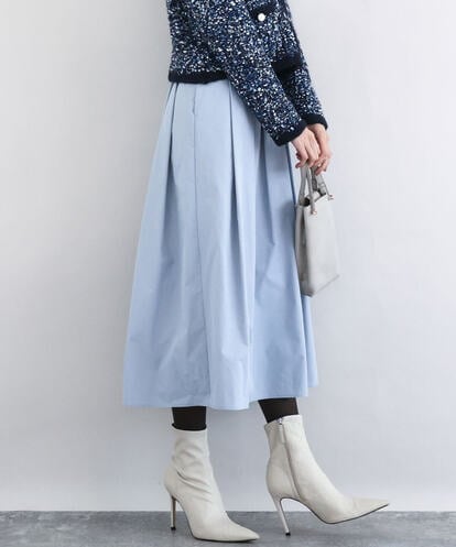 F1HDD60170  メモリータフタ タックフレアスカート/洗える