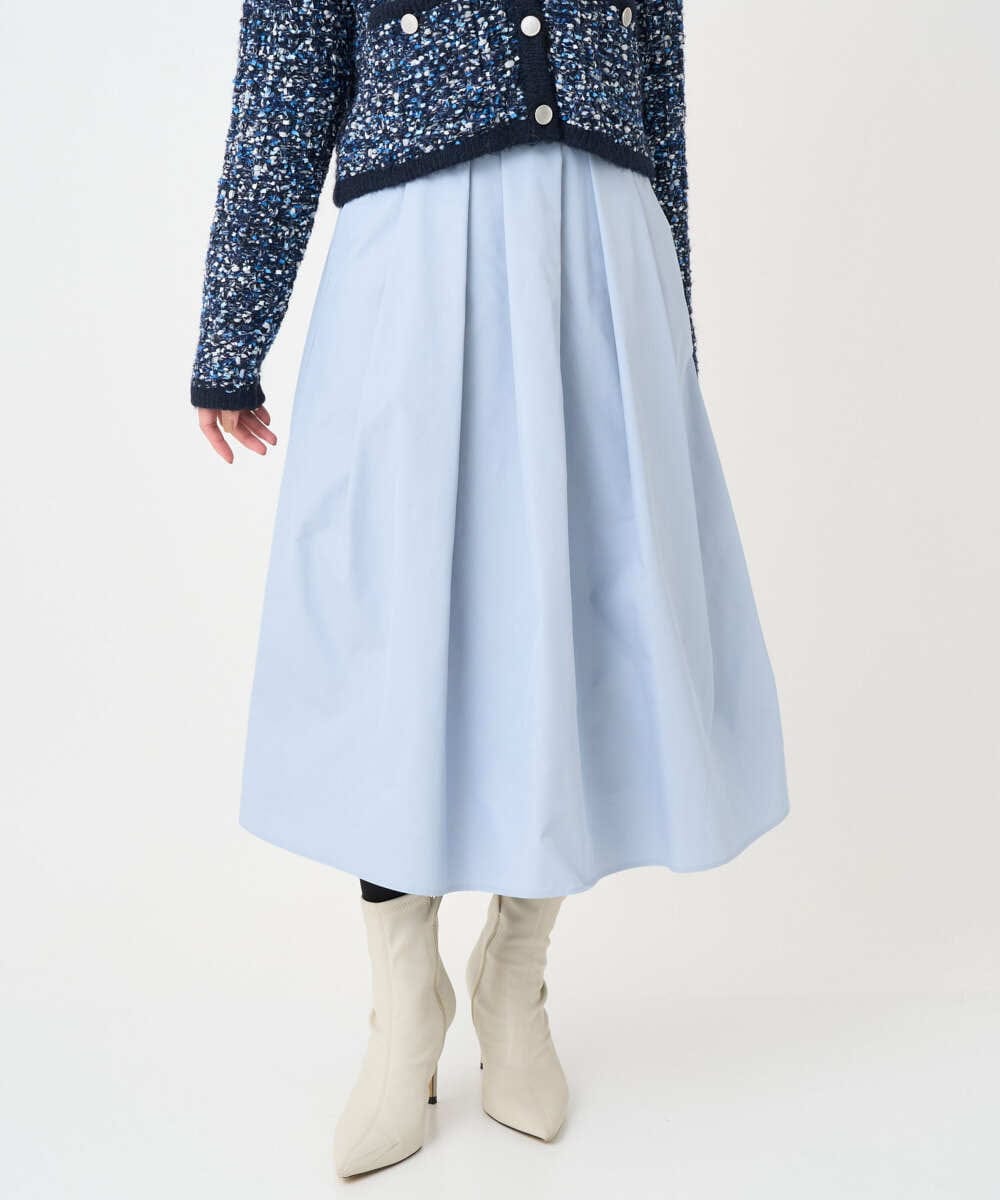 F1HDD60170 MK MICHEL KLEIN(小さいサイズ)(メゾン ドゥ サンク) 【小さいサイズ】メモリータフタ タックフレアスカート/洗濯機で洗える ライトブルー