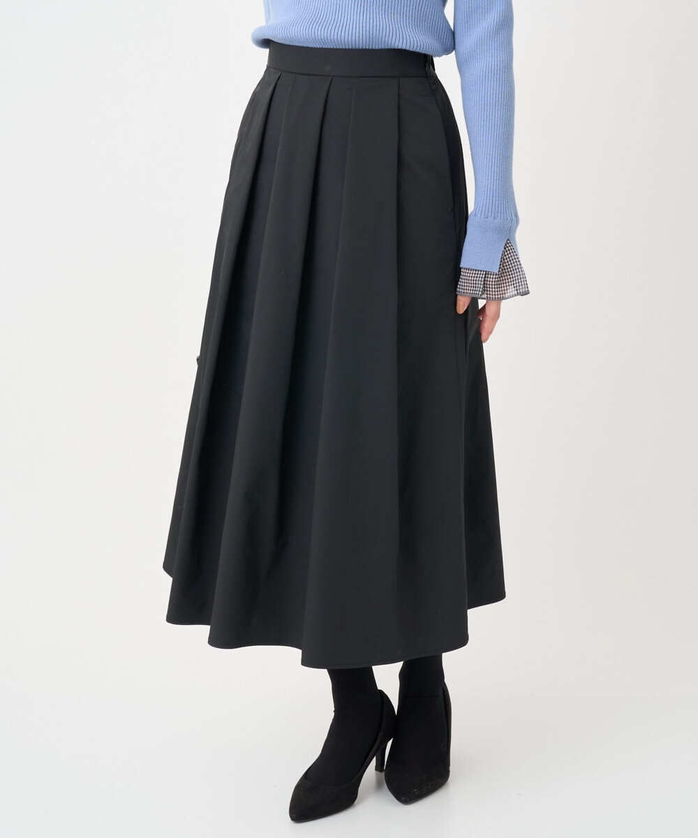 F1HDD60170 MK MICHEL KLEIN(小さいサイズ)(メゾン ドゥ サンク) 【小さいサイズ】メモリータフタ タックフレアスカート/洗濯機で洗える ライトブルー