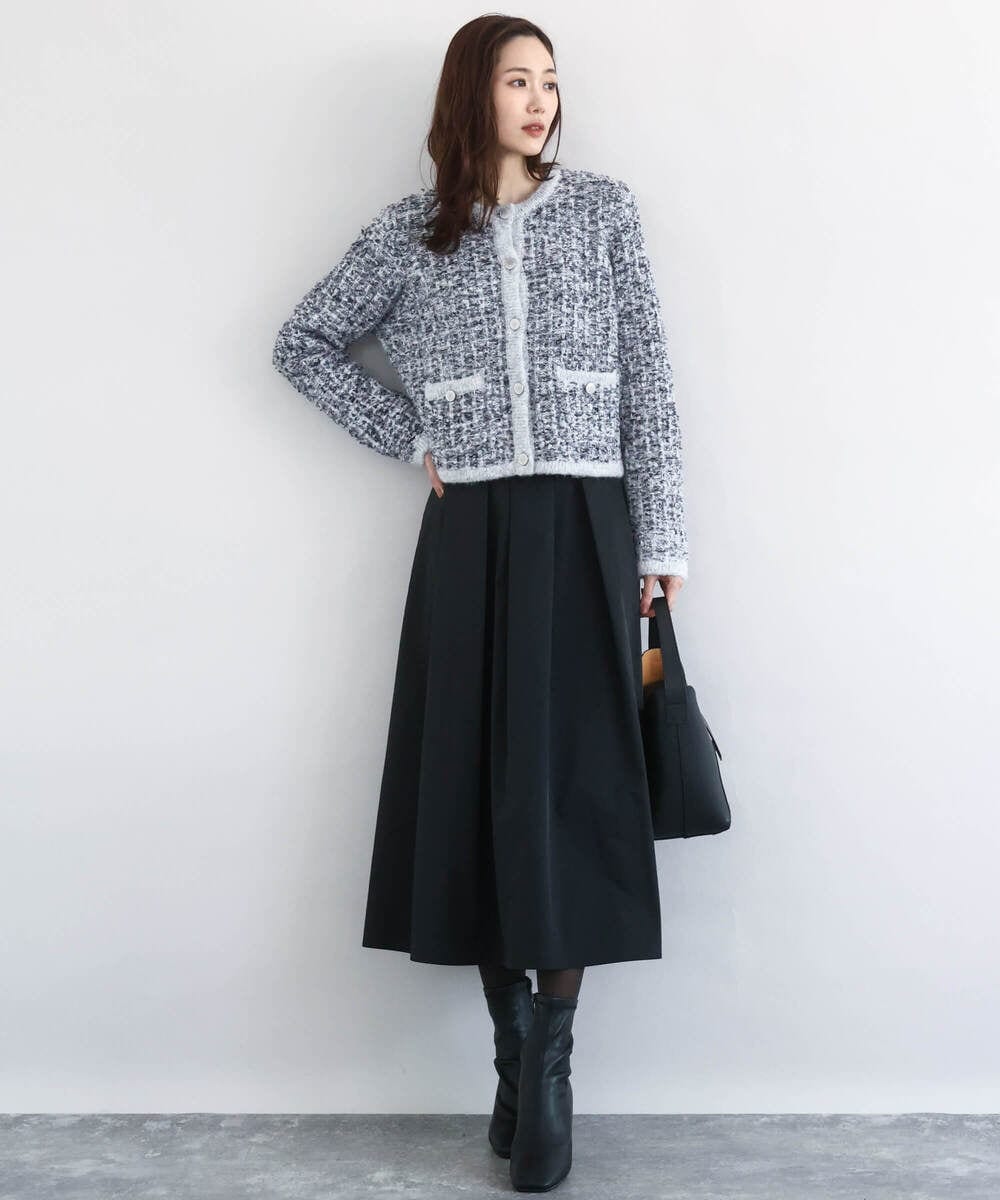 F1HDD60170 MK MICHEL KLEIN(小さいサイズ)(メゾン ドゥ サンク) メモリータフタ タックフレアスカート/洗える ライトブルー