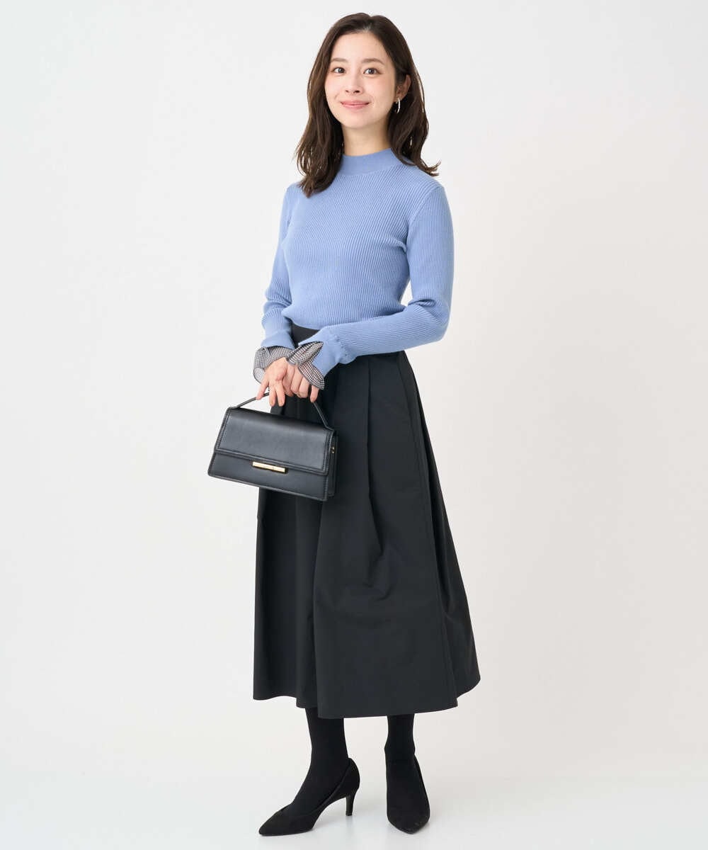 F1HDD60170 MK MICHEL KLEIN(小さいサイズ)(メゾン ドゥ サンク) 【小さいサイズ】メモリータフタ タックフレアスカート/洗濯機で洗える ライトブルー