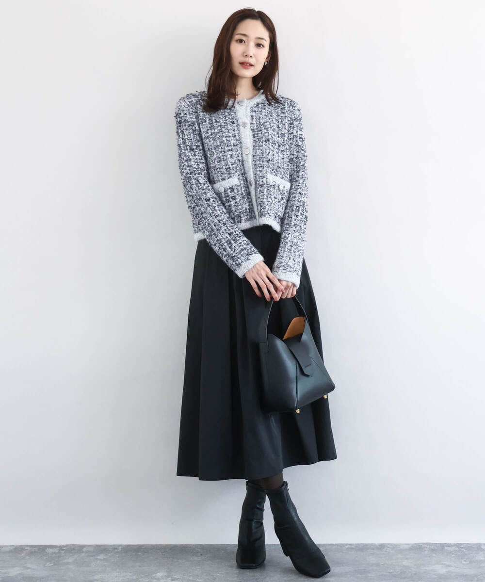 F1HDD60170 MK MICHEL KLEIN(小さいサイズ)(メゾン ドゥ サンク) メモリータフタ タックフレアスカート/洗える ライトブルー