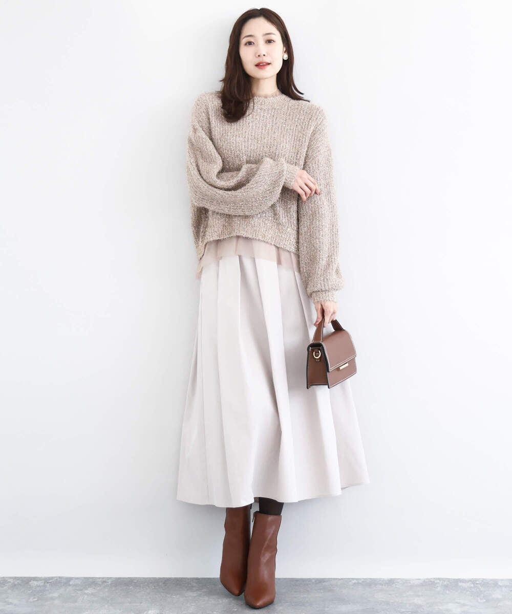 F1HDD60170 MK MICHEL KLEIN(小さいサイズ)(メゾン ドゥ サンク) メモリータフタ タックフレアスカート/洗える ライトブルー