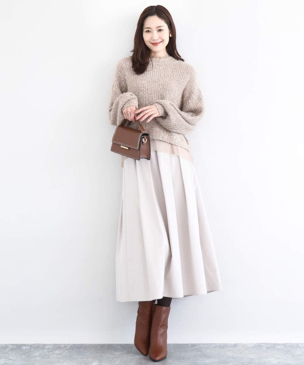 F1HDD60170 MK MICHEL KLEIN(小さいサイズ)(メゾン ドゥ サンク) メモリータフタ タックフレアスカート/洗える ライトブルー