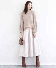 F1HDD60170 MK MICHEL KLEIN(小さいサイズ)(メゾン ドゥ サンク) メモリータフタ タックフレアスカート/洗える ライトブルー