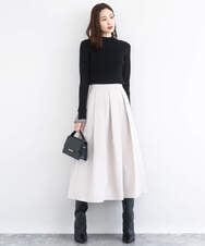 F1HDD60170 MK MICHEL KLEIN(小さいサイズ)(メゾン ドゥ サンク) メモリータフタ タックフレアスカート/洗える ライトブルー