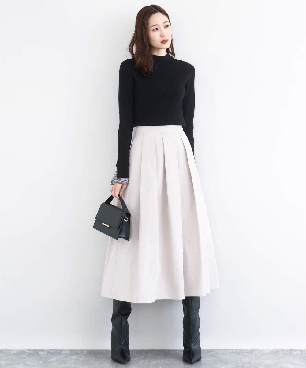 F1HDD60170 MK MICHEL KLEIN(小さいサイズ)(メゾン ドゥ サンク) メモリータフタ タックフレアスカート/洗える ライトブルー