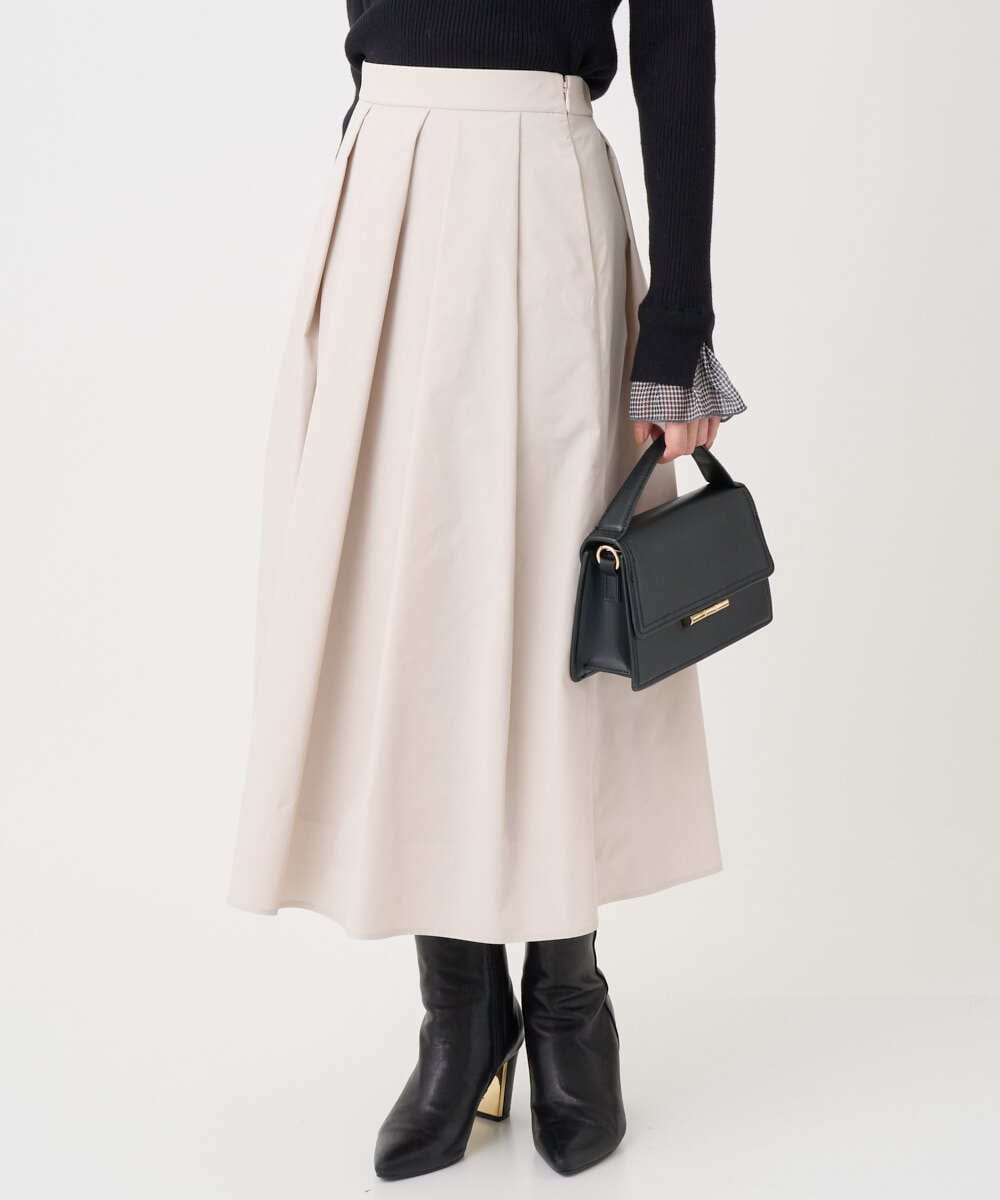 F1HDD60170 MK MICHEL KLEIN(小さいサイズ)(メゾン ドゥ サンク) 【小さいサイズ】メモリータフタ タックフレアスカート/洗濯機で洗える ライトブルー