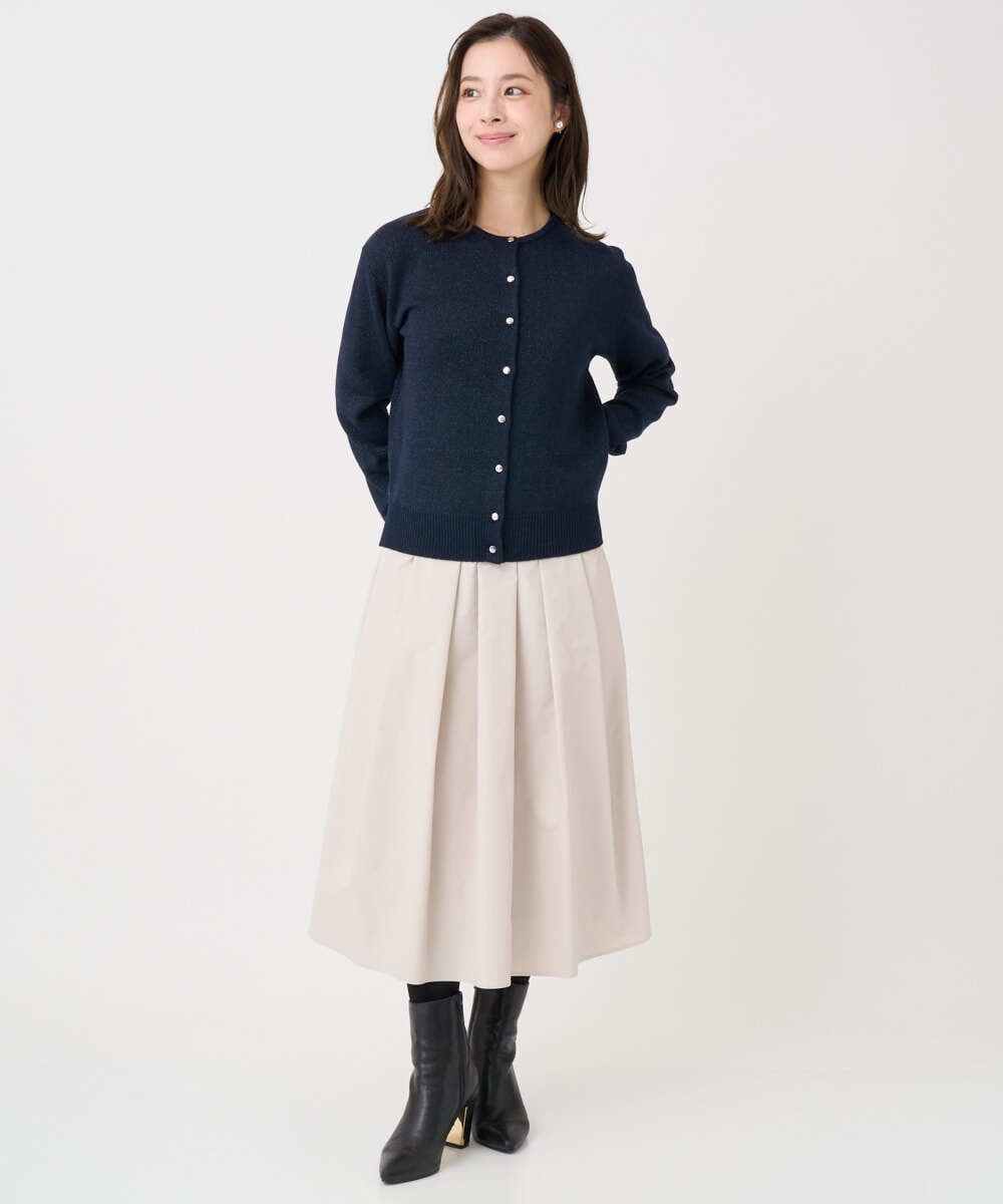 F1HDD60170 MK MICHEL KLEIN(小さいサイズ)(メゾン ドゥ サンク) 【小さいサイズ】メモリータフタ タックフレアスカート/洗濯機で洗える ライトブルー