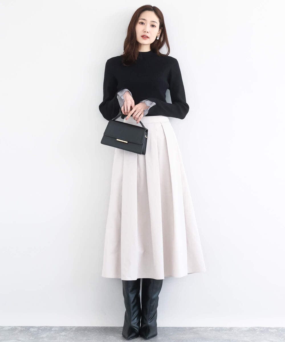 F1HDD60170 MK MICHEL KLEIN(小さいサイズ)(メゾン ドゥ サンク) メモリータフタ タックフレアスカート/洗える ライトブルー