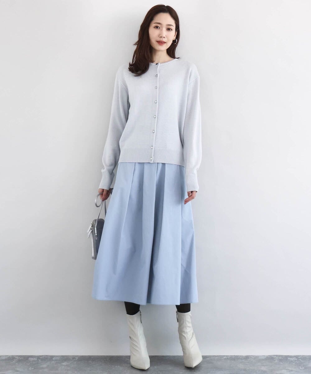 F1HDD60170 MK MICHEL KLEIN(小さいサイズ)(メゾン ドゥ サンク) メモリータフタ タックフレアスカート/洗える ライトブルー