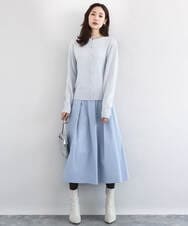 F1HDD60170 MK MICHEL KLEIN(小さいサイズ)(メゾン ドゥ サンク) メモリータフタ タックフレアスカート/洗える ライトブルー