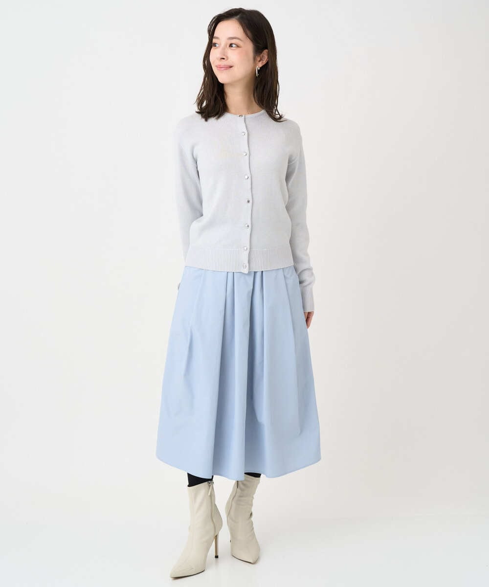 F1HDD60170 MK MICHEL KLEIN(小さいサイズ)(メゾン ドゥ サンク) 【小さいサイズ】メモリータフタ タックフレアスカート/洗濯機で洗える ライトブルー