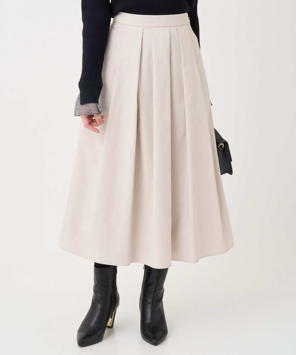 F1HDD60170 MK MICHEL KLEIN(小さいサイズ)(メゾン ドゥ サンク) 【小さいサイズ】メモリータフタ タックフレアスカート/洗濯機で洗える ライトブルー