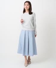 F1HDD60170 MK MICHEL KLEIN(小さいサイズ)(メゾン ドゥ サンク) 【小さいサイズ】メモリータフタ タックフレアスカート/洗濯機で洗える ライトブルー