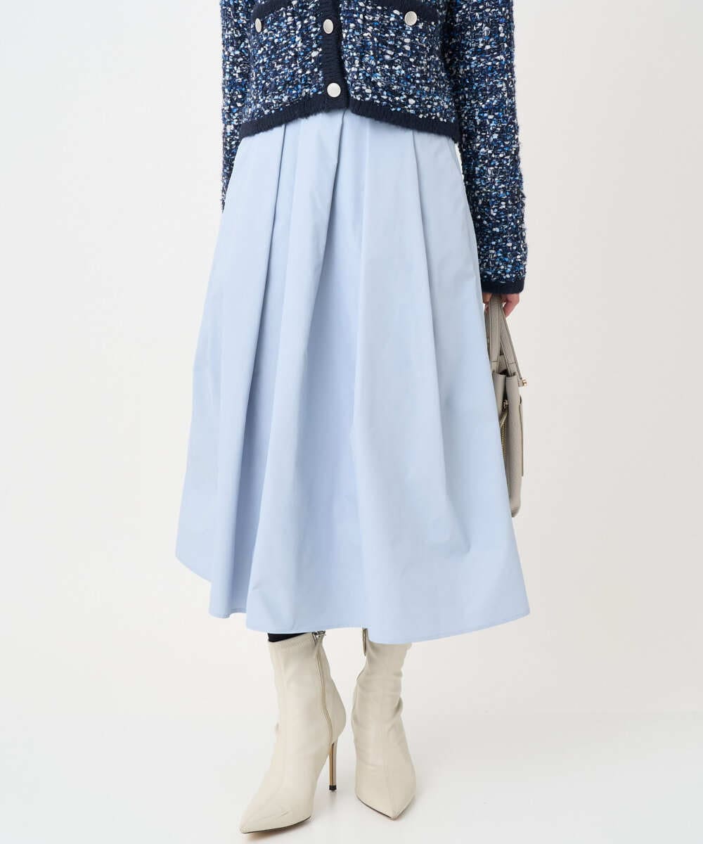 F1HDD60170 MK MICHEL KLEIN(小さいサイズ)(メゾン ドゥ サンク) 【小さいサイズ】メモリータフタ タックフレアスカート/洗濯機で洗える ライトブルー