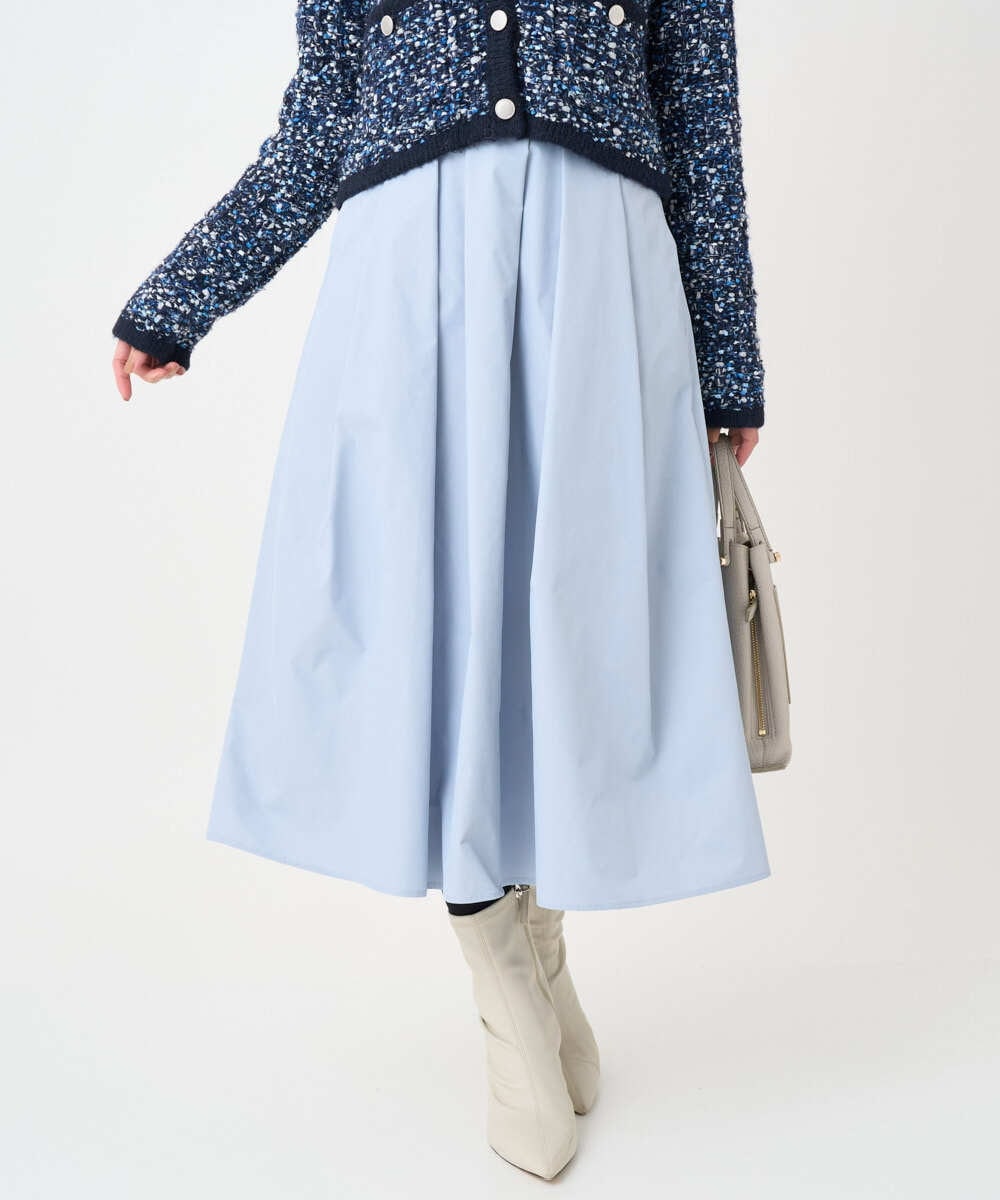 F1HDD60170 MK MICHEL KLEIN(小さいサイズ)(メゾン ドゥ サンク) 【小さいサイズ】メモリータフタ タックフレアスカート/洗濯機で洗える ライトブルー