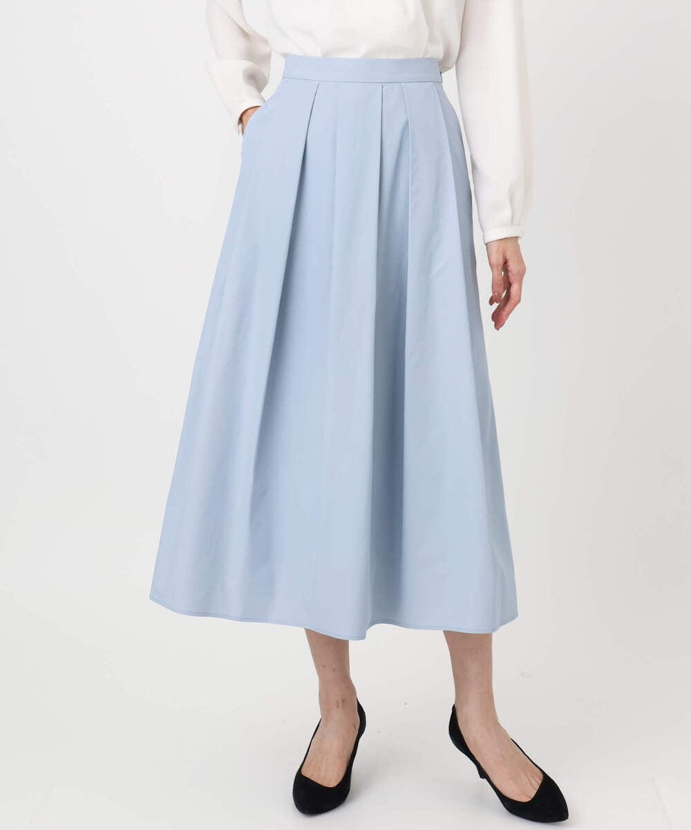 F1HDD60170 MK MICHEL KLEIN(小さいサイズ)(メゾン ドゥ サンク) メモリータフタ タックフレアスカート/洗える ライトブルー