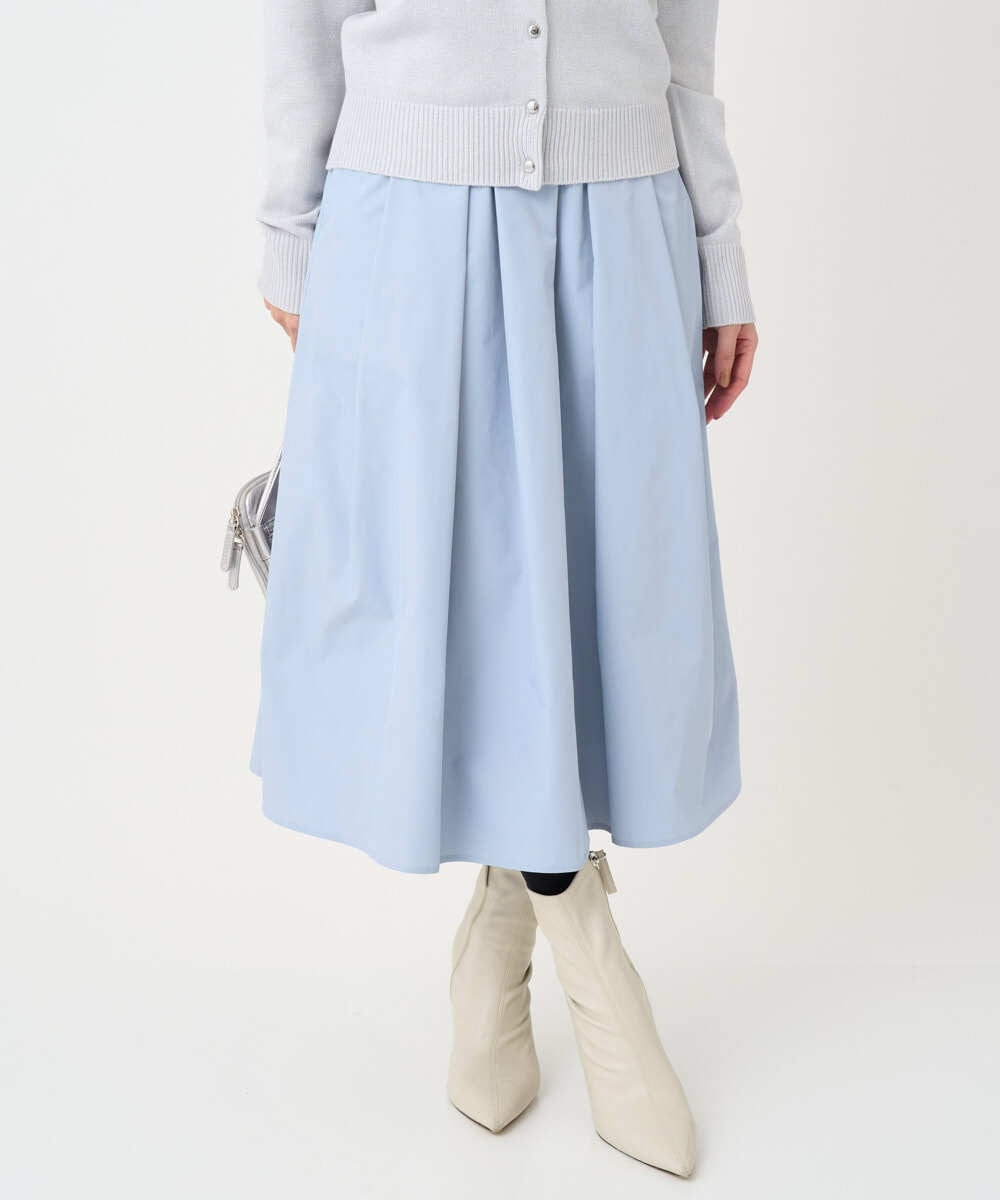 F1HDD60170 MK MICHEL KLEIN(小さいサイズ)(メゾン ドゥ サンク) 【小さいサイズ】メモリータフタ タックフレアスカート/洗濯機で洗える ライトブルー