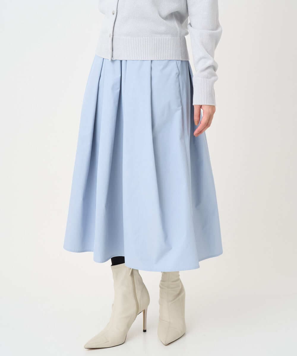 F1HDD60170 MK MICHEL KLEIN(小さいサイズ)(メゾン ドゥ サンク) 【小さいサイズ】メモリータフタ タックフレアスカート/洗濯機で洗える ライトブルー