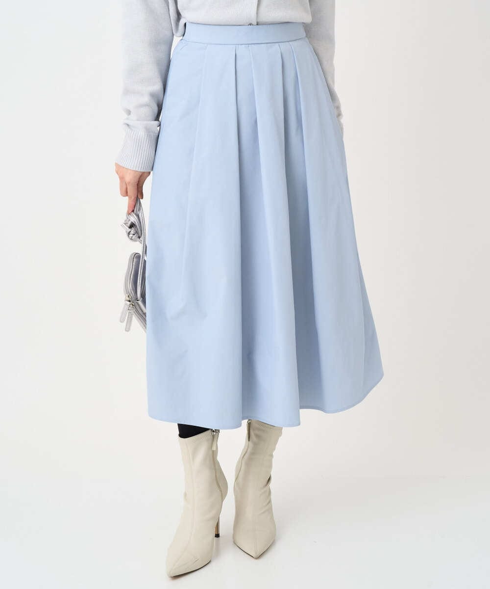 F1HDD60170 MK MICHEL KLEIN(小さいサイズ)(メゾン ドゥ サンク) 【小さいサイズ】メモリータフタ タックフレアスカート/洗濯機で洗える ライトブルー