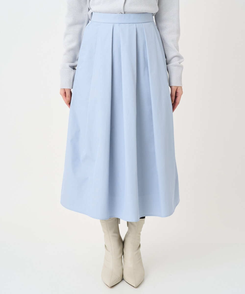 F1HDD60170 MK MICHEL KLEIN(小さいサイズ)(メゾン ドゥ サンク) 【小さいサイズ】メモリータフタ タックフレアスカート/洗濯機で洗える ライトブルー