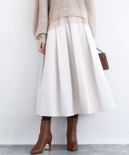 F1HDD60170 MK MICHEL KLEIN(小さいサイズ) メモリータフタ タックフレアスカート/洗濯機で洗える