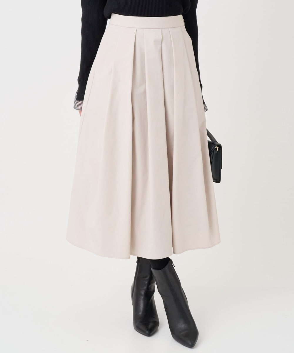 F1HDD60170 MK MICHEL KLEIN(小さいサイズ)(メゾン ドゥ サンク) 【小さいサイズ】メモリータフタ タックフレアスカート/洗濯機で洗える ベージュ