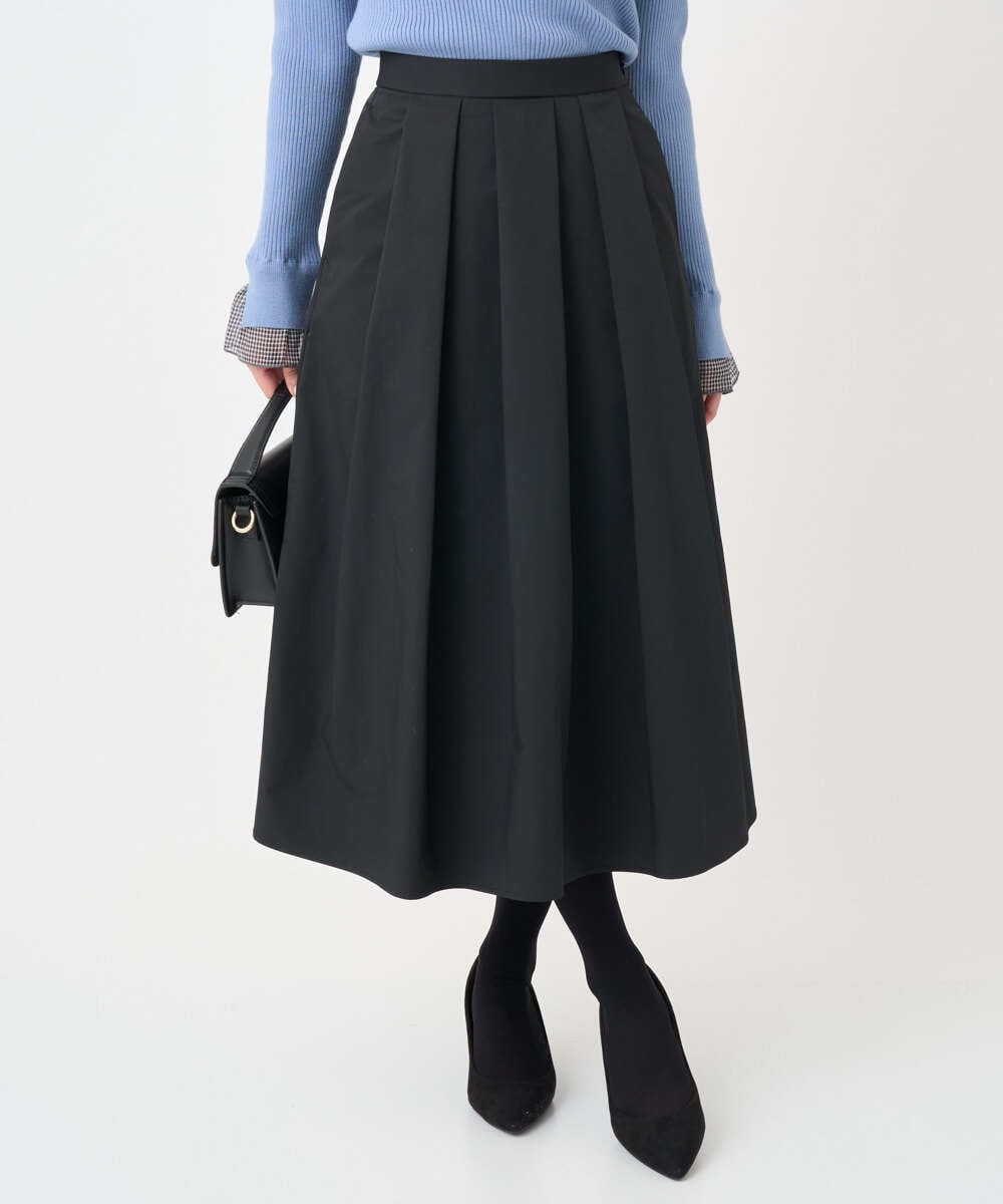 F1HDD60170 MK MICHEL KLEIN(小さいサイズ)(メゾン ドゥ サンク) 【小さいサイズ】メモリータフタ タックフレアスカート/洗濯機で洗える ブラック