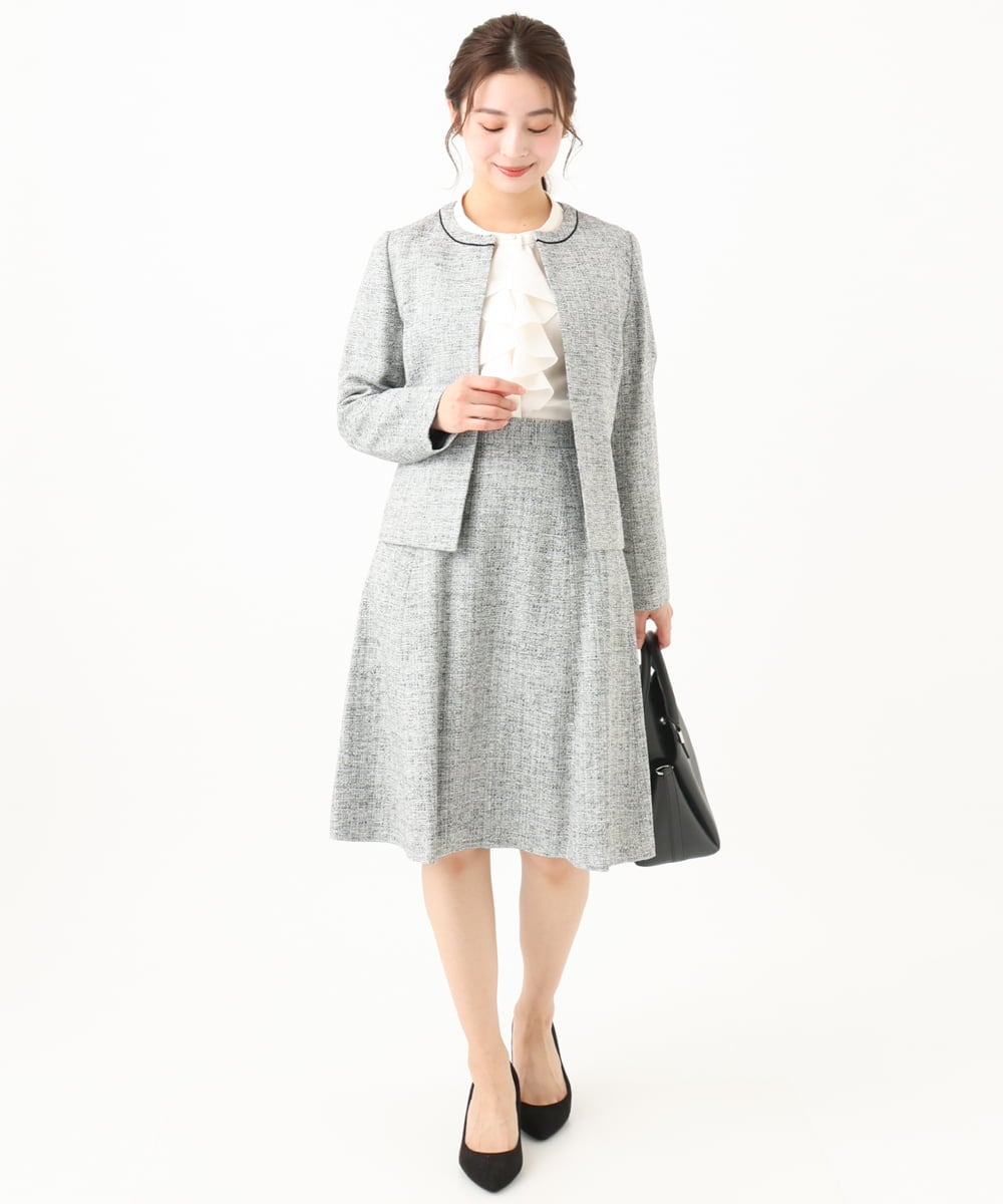 F1HDV91150 MK MICHEL KLEIN(小さいサイズ)(メゾン ドゥ サンク) 【小さいサイズ】ラメツイードフレアスカート/洗える ネイビー
