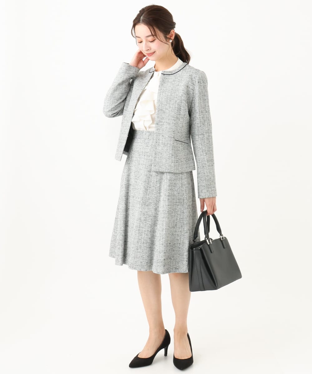F1HDV91150 MK MICHEL KLEIN(小さいサイズ)(メゾン ドゥ サンク) 【小さいサイズ】ラメツイードフレアスカート/洗える ネイビー
